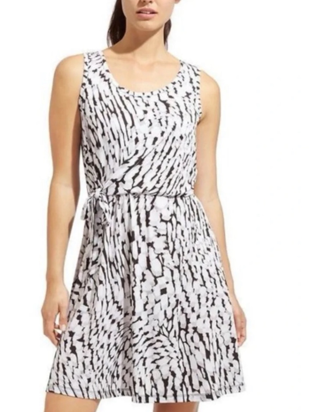 Athleta Sweet Saturday Faux Wrap Mini Athletic Dress Black White Sz M Sporty Gym